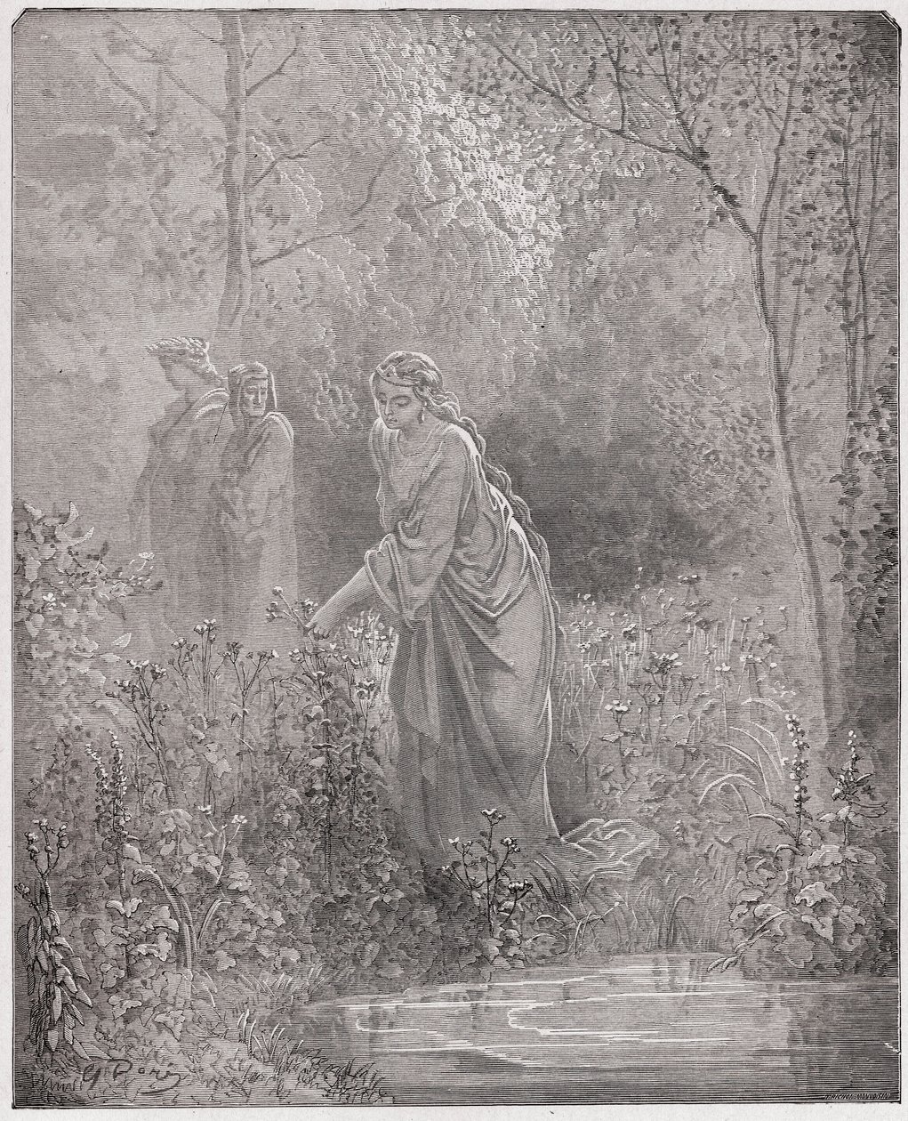 Jumalallinen komedia (La Divina Commedia, La Divine Comedie), Purgatorio, Canto 27: Dantin unelma Leahista niityllä - Dante Alighieri (1265-1321) - Kuvitus Gustave Dore (1832-1883) tekijältä Gustave Dore