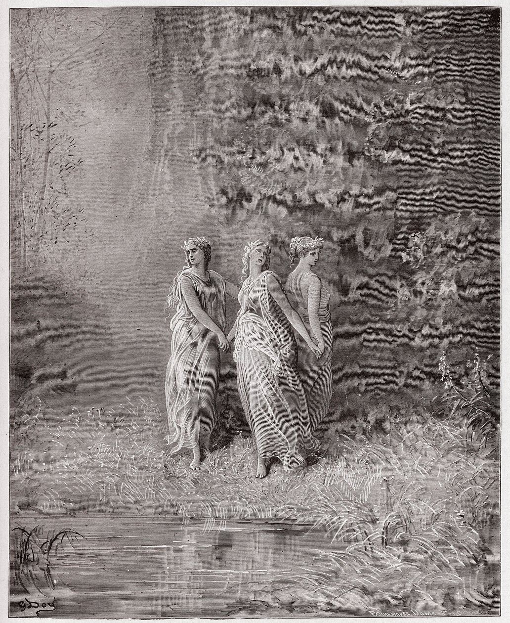 Jumalallinen komedia (La Divina Commedia, La Divine Comedie), Purgatorio, Canto 29: Charity, Hope ja Faith - Dante Alighieri (1265-1321) - Kuvitus Gustave Dore (1832-1883) tekijältä Gustave Dore
