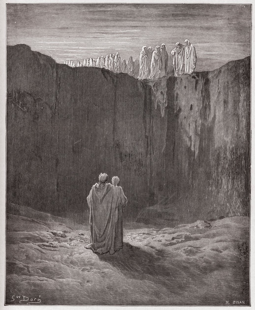 Jumalallinen komedia (La Divina Commedia, La Divine Comedie), Purgatorio, Canto 3: Sielujen seura kalliolla - Dante Alighieri (1265-1321) - Kuvitus Gustave Dore (1832-1883) tekijältä Gustave Dore