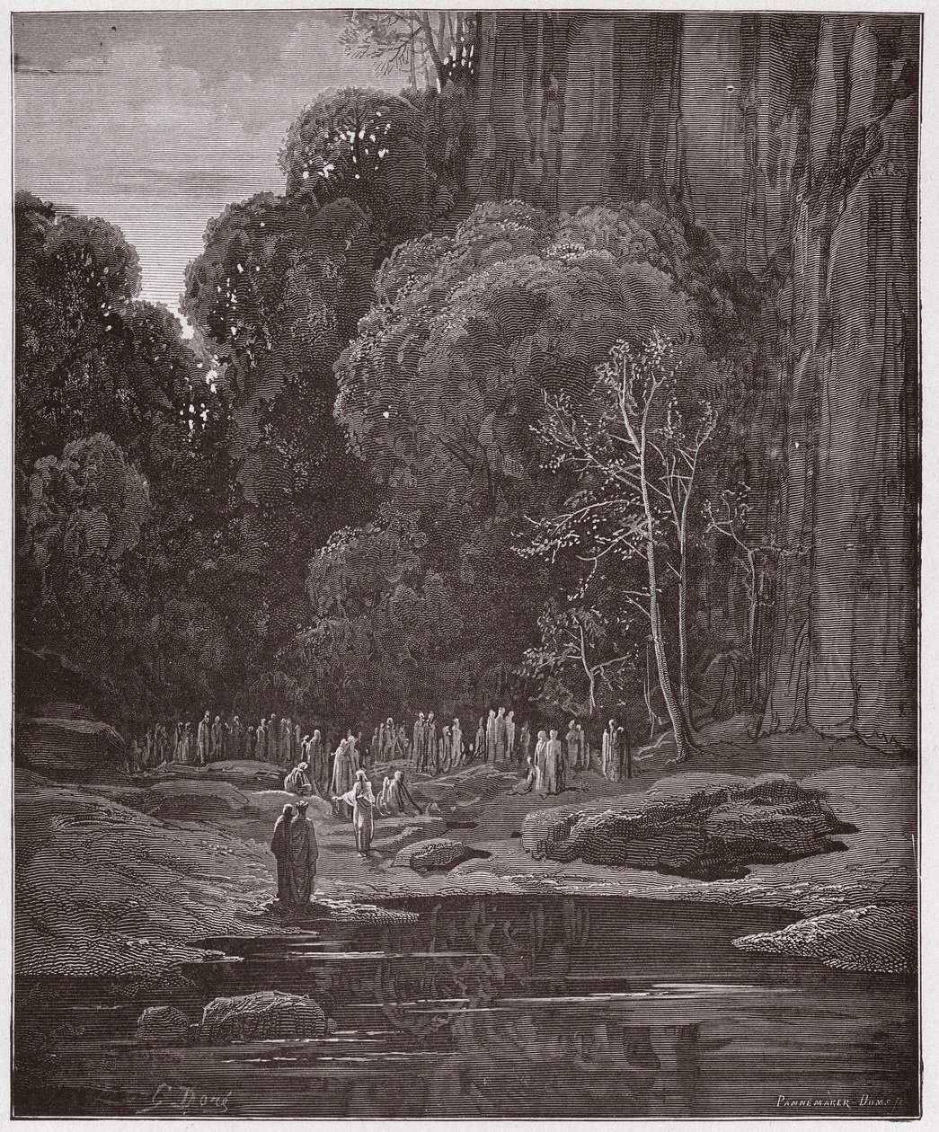 Jumalallinen komedia (La Divina Commedia, La Divine Comedie), Purgatorio, Canto 5: Myöhäiset parannuksentekijät laulamassa Miserereä - Dante Alighieri (1265-1321) - Gustave Doren (1832-1883) kuvitus tekijältä Gustave Dore