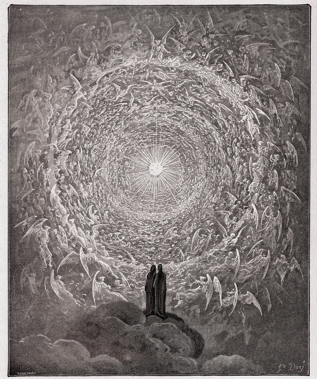 The Divine Comedy, Paradiso, Canto 31: Pyhien väkijoukko muodostaa ruusun empyreanissa (rose celeste) - kirjoittanut Dante Alighieri (1265-1321) tekijältä Gustave Dore