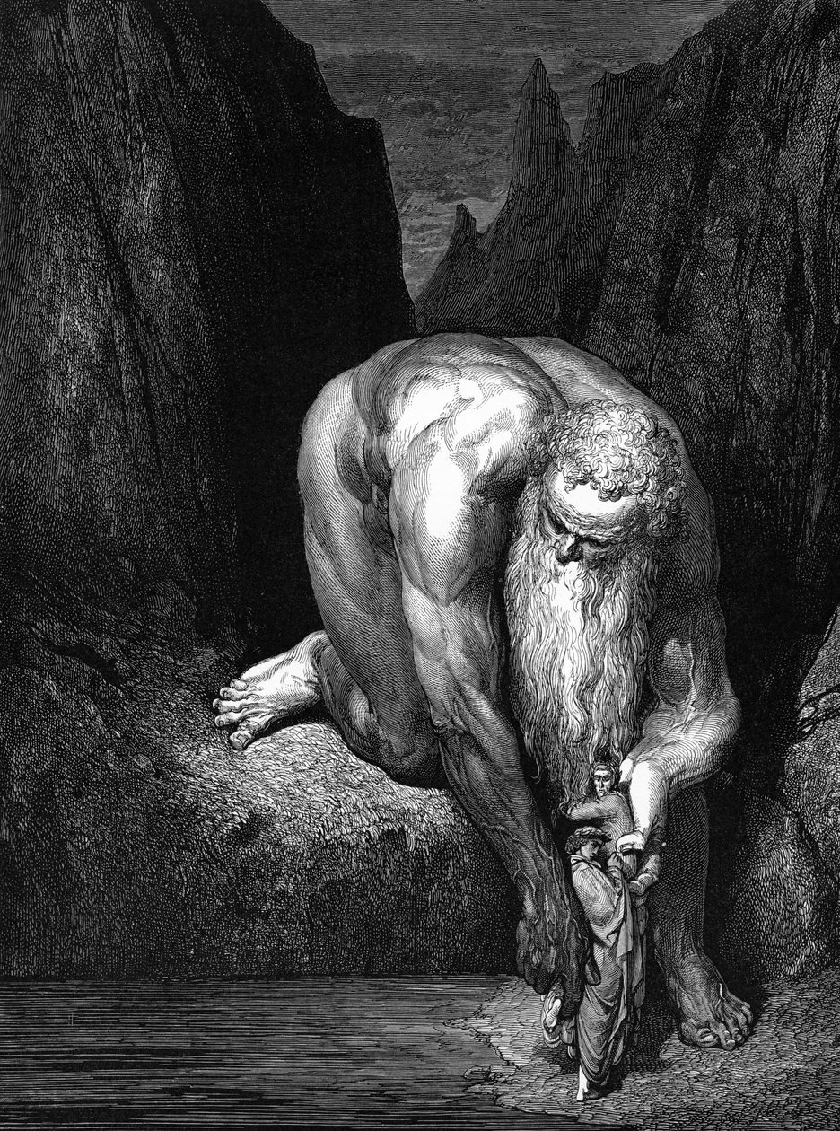 Danten jumalallinen komedia: jättiläinen Antaeus. tekijältä Gustave Dore