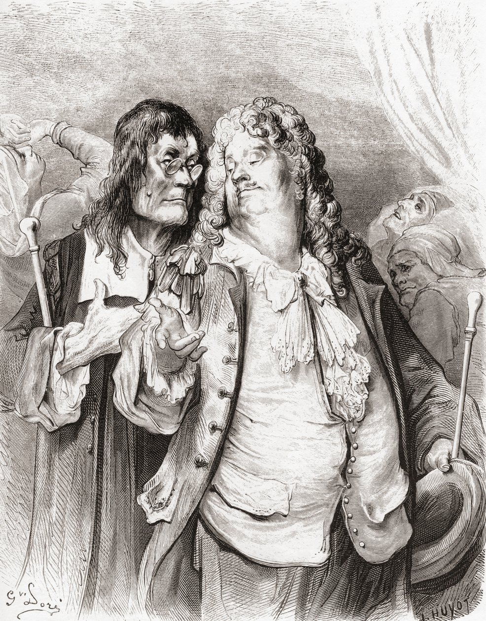 Lääkärit, 1800-luvun lopun Fables de La Fontainen painoksesta (puukaiverrus) tekijältä Gustave Dore
