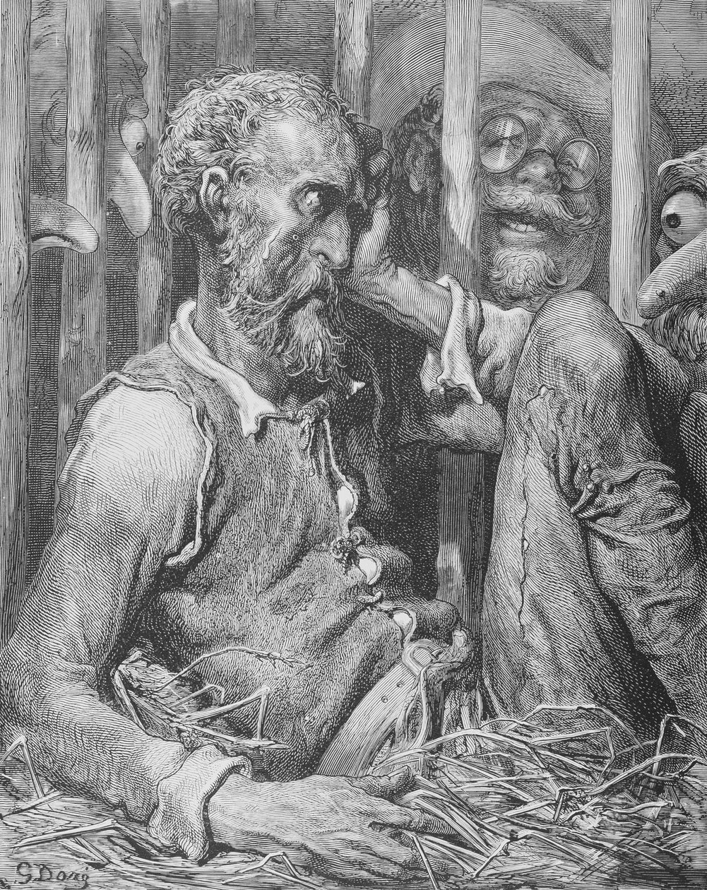 Don Quijoten lumous, Miguel Cervantesin (1547-1616) "Don Quijote de la Manchasta", kaiverrettu Heliodore Joseph Pisan (1822-90) n. 1868 tekijältä Gustave Dore