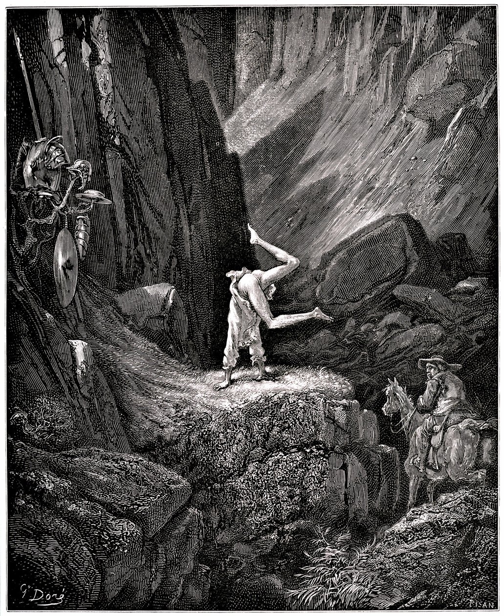 Nerokas Hidalgo Don Quijote de la Mancha (Quixotte - Quijote) Miguel de Cervantes (1547-1616): ritari on surullinen hahmo tehty cabrioles "laittamalla alasti tiettyjä asioita, jotka Sancho, jotta ei näe niitä, kiirehtivät kääntyä ympäri, tyytyväinen siihen tekijältä Gustave Dore