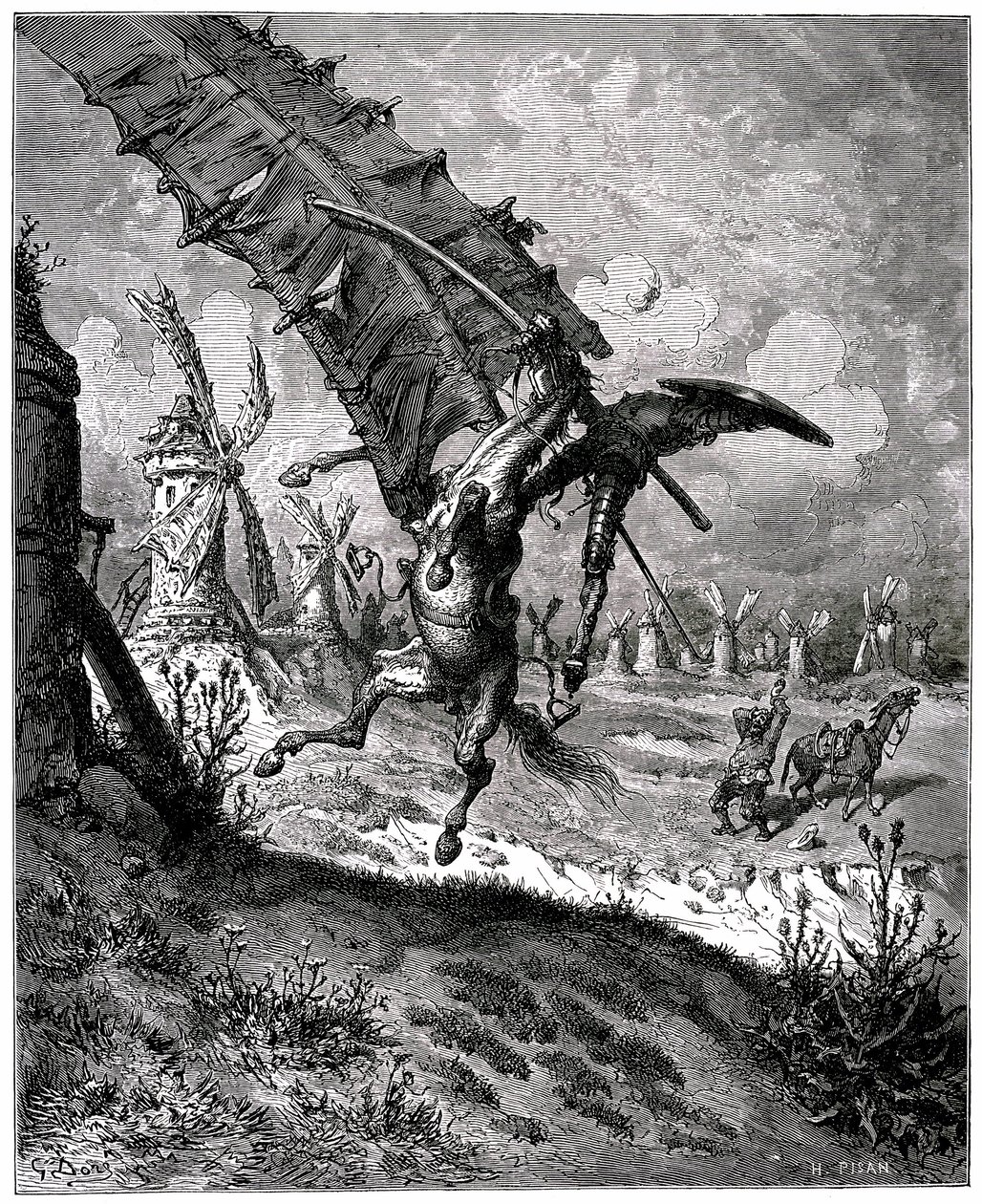 Miguel de Cervantesin nerokas Hidalgo Don Quijote kanavasta tekijältä Gustave Dore