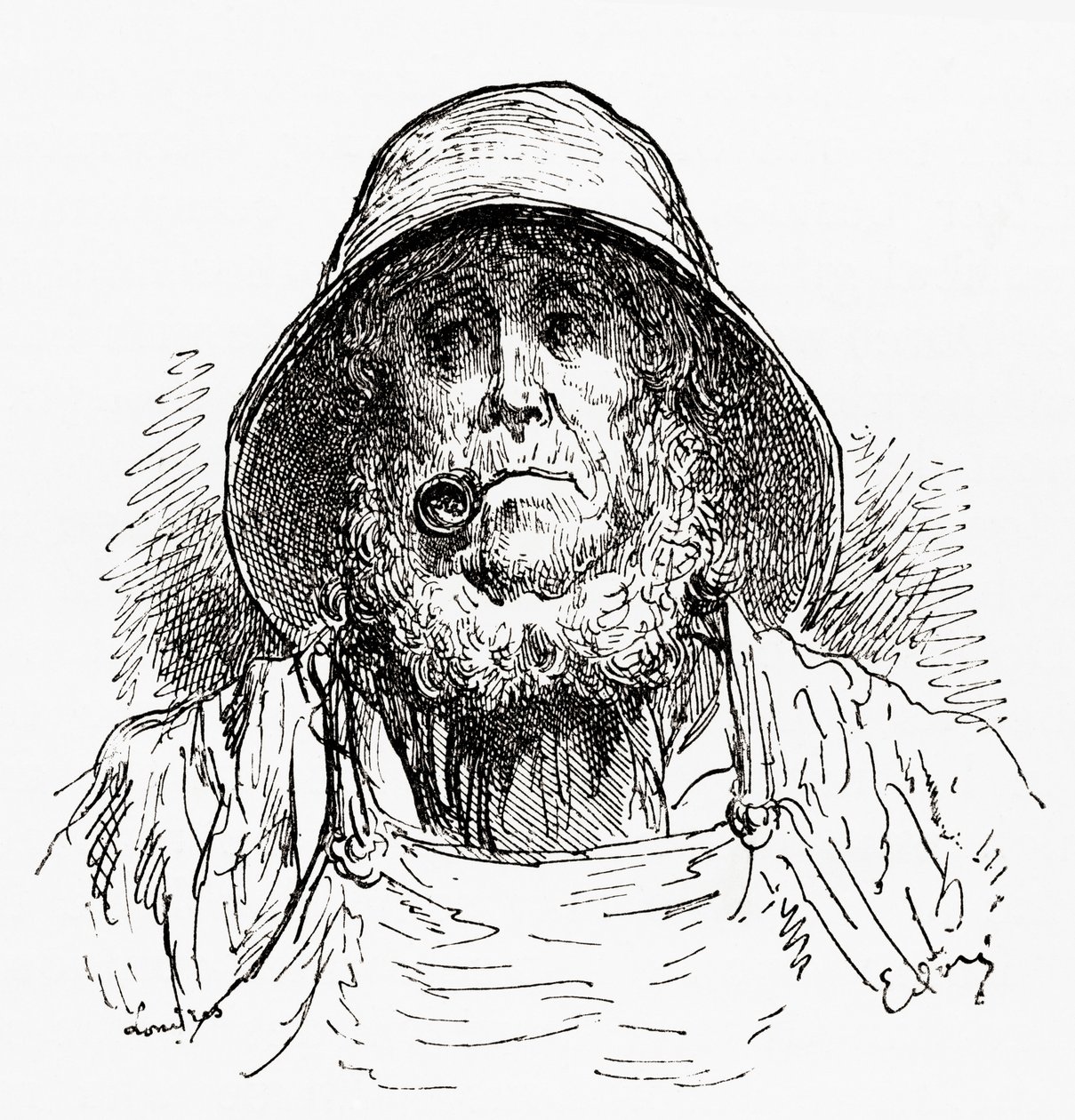 Marseillen merimies Gustave Doren piirroksen mukaan. Teoksesta Life and Reminiscences of Gustave Dore, julkaistu 1885. tekijältä Gustave Dore