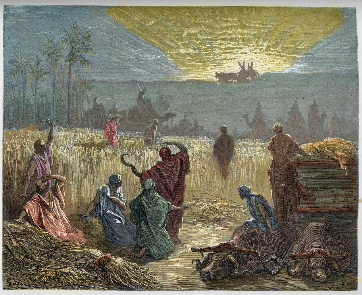 Liitonarkun paluu - Liitonarkin palauttaminen Bet-Semeshiin - Vanha testamentti - - kaiverrus Gustave Doren (1832-1883) "" The Bible illustree -kirjaan" - Kaiverrus "" Dore Biblesta ”” tekijältä Gustave Dore