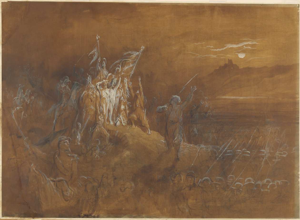 Ranskalaisten sotilaiden varjot menneisyydestä kehottavat armeijaa voittoon Reinillä tekijältä Gustave Dore