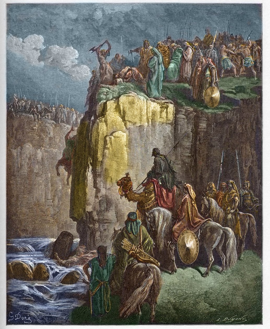Baalin profeettojen teurastus - Profeetta Elia tekee periristä Baalin papit - kaiverrus Gustave Doren (1832-1883) "" The Bible illustree -kirjaan" - Kaiverrus "" Dore Biblesta"" tekijältä Gustave Dore