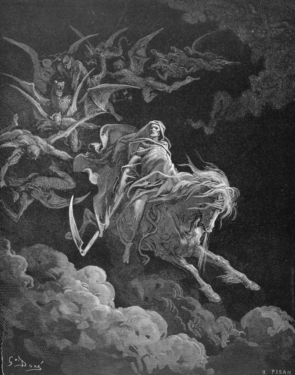 Kuoleman näky, kaivertaja Heliodore Joseph Pisan (1822-90), n. 1868. tekijältä Gustave Dore