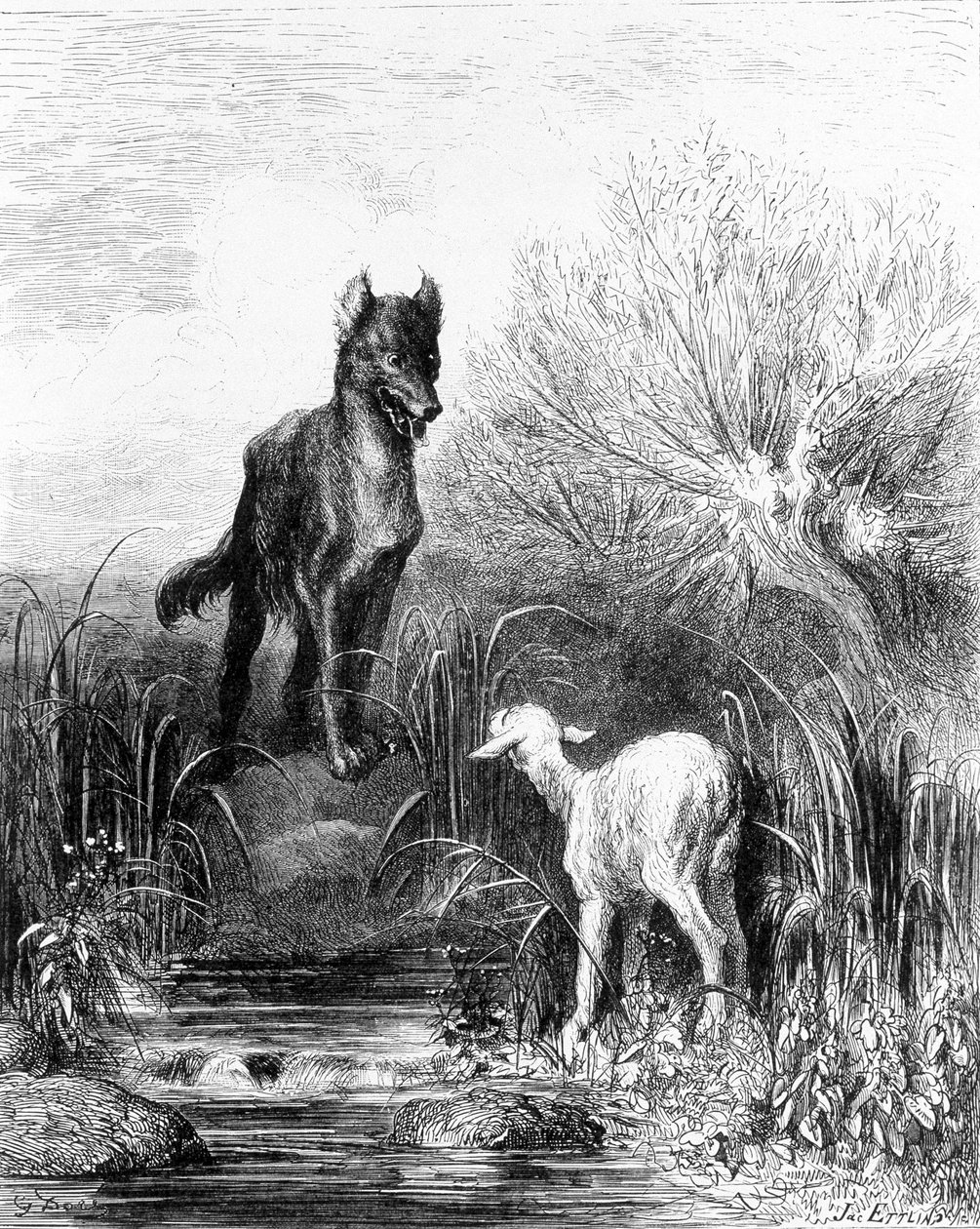 Susi ja lammas "" Fables" La Fontainen Dorélta tekijältä Gustave Dore