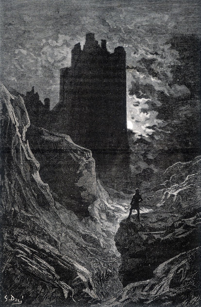 Pelon linna - Gustave Dorén pelkokuva, kaiverrus tekijältä Gustave Dore