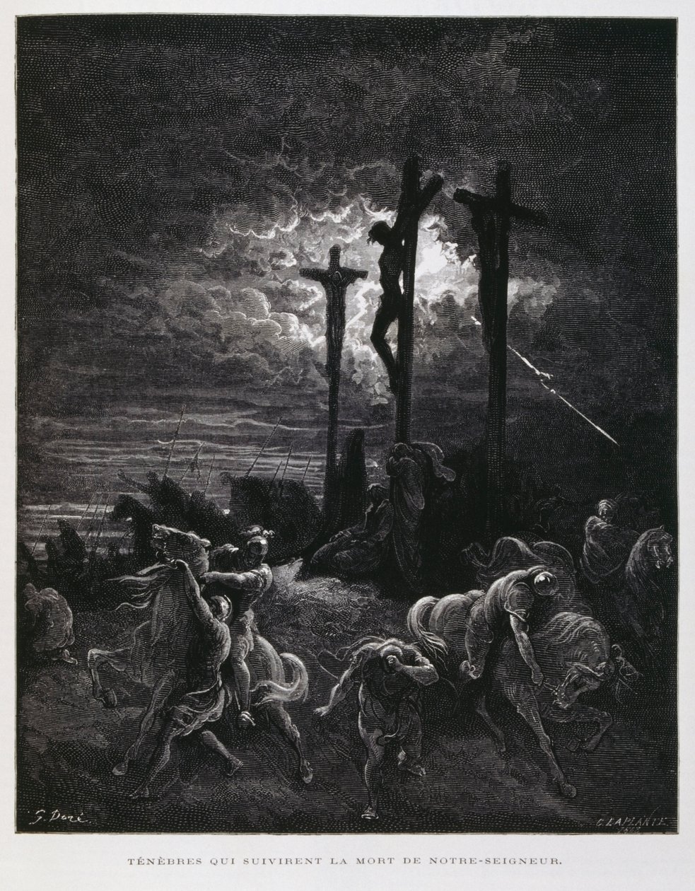 Kristuksen ristiinnaulitseminen, kuvitus Doren Raamatusta. tekijältä Gustave Dore