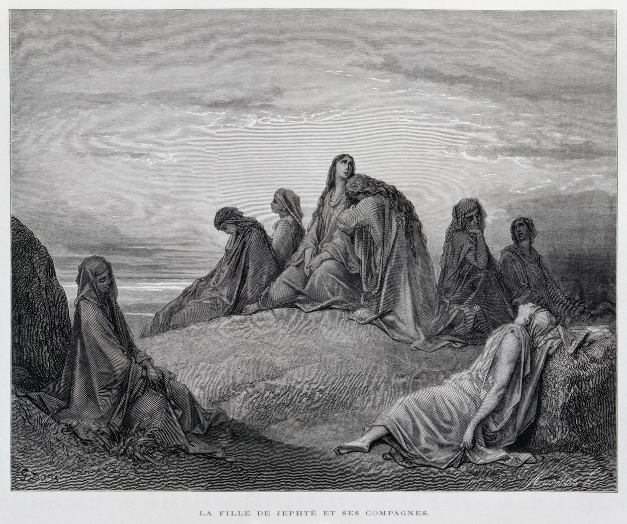 Jeftan tyttäret, kuvitus Doren Raamatusta. tekijältä Gustave Dore