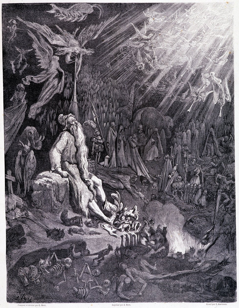 Viimeinen tuomio lopettaa kärsimyksesi... Levy XII - Gustave Doren (1832-1883) kuvitus Pierre Dupontin teoksesta La legende du jeif vaeltaa, painos Librairie du magasin viehättävä, Pariisi 1862 tekijältä Gustave Dore