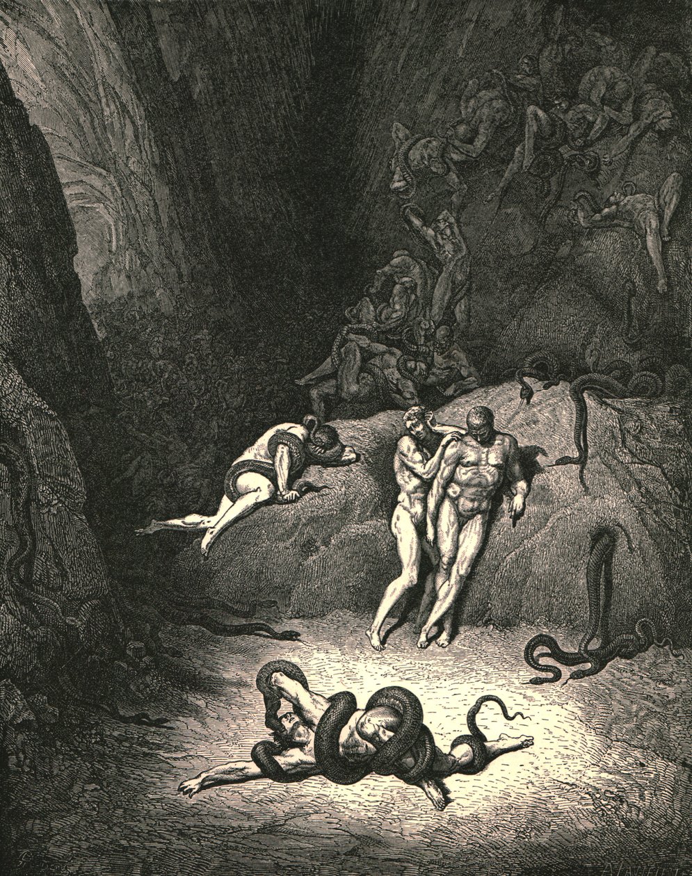 Kaksi muuta katsoivat ja huudahtivat: Ah! Miten sinä muutut, Agnello!, c1890. tekijältä Gustave Dore