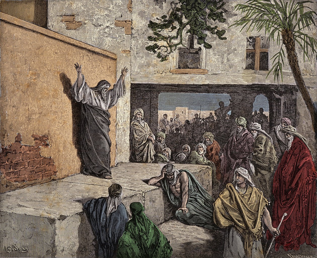 Profeetta Michee kehotti Israelin kansaa katumaan Kaiverrus Gustave Doren (1832-1883) "Raamatusta" noin 1860 tekijältä Gustave Dore