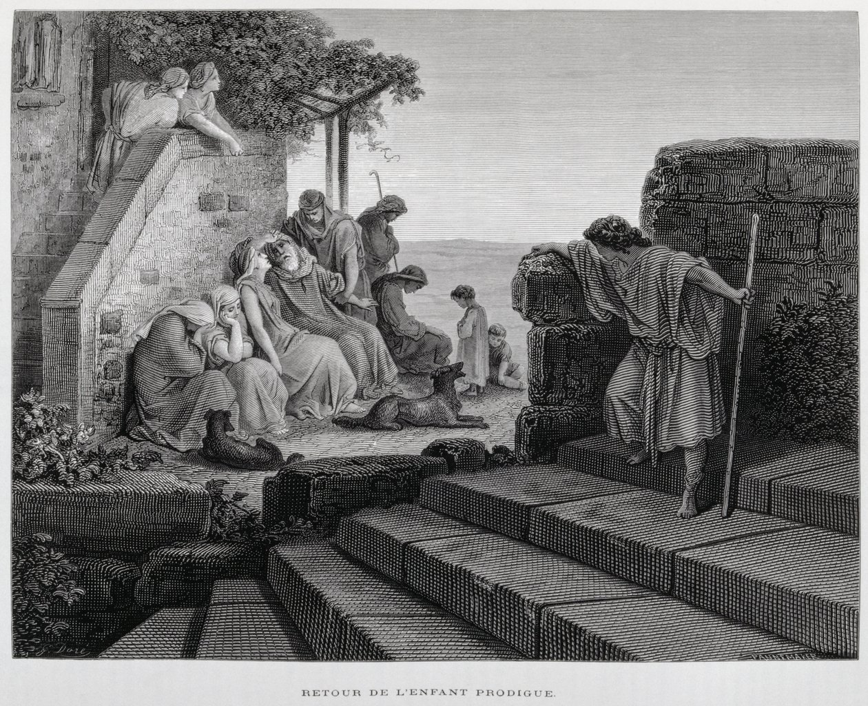 Tuhlaajapojan paluu, kuvitus Doren Raamatusta tekijältä Gustave Dore