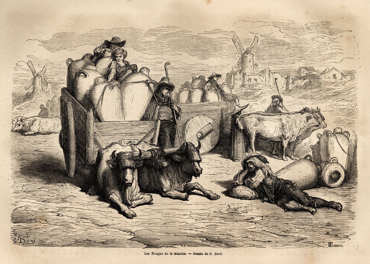 Kanaalin tinajat, näiden valtavien savipurkkien käyttö korvaa tynnyrien käytön ja niiden käyttö on hyvin vanhaa. Gustave Doren (1832-1883) kuvittaja ja Baron Ch. Davillier-reaktori julkaistiin vuonna 1862 tekijältä Gustave Dore