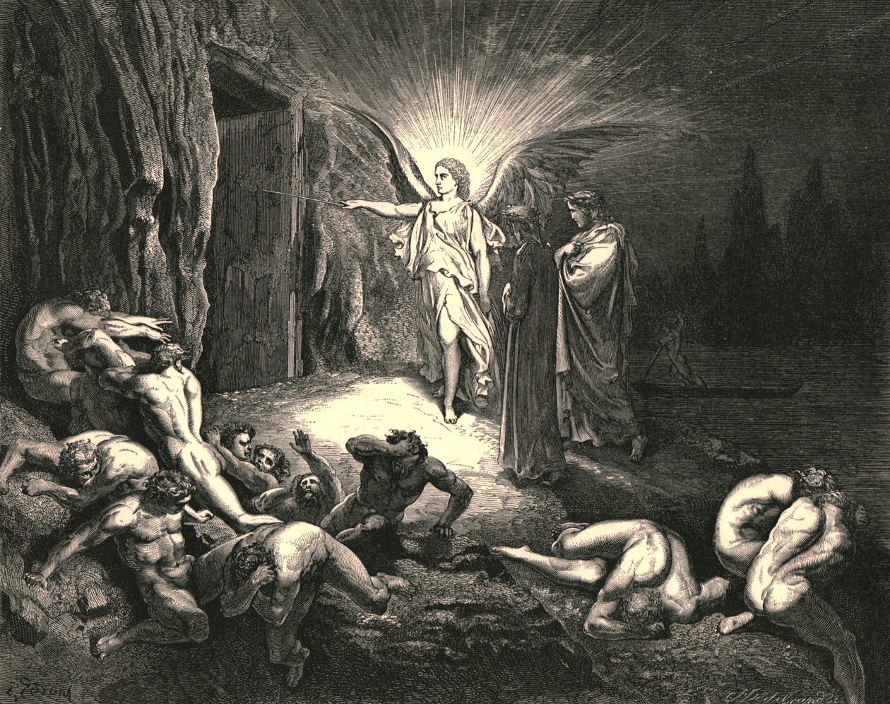 Hän tuli portille ja kosketti sitä sauvallaan, c1890. tekijältä Gustave Dore