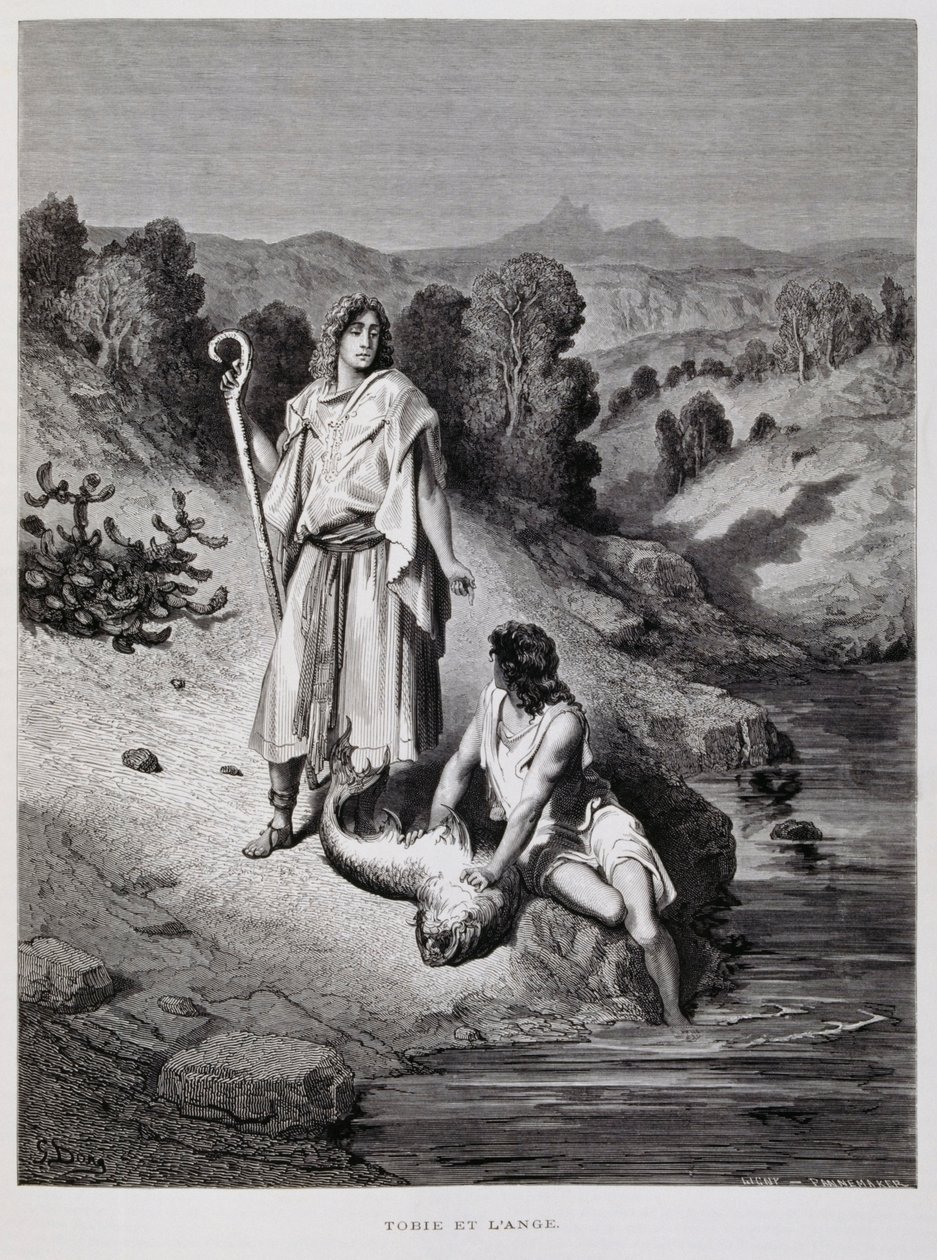 Tobias ja enkeli, kuvitus Doren Raamatusta tekijältä Gustave Dore