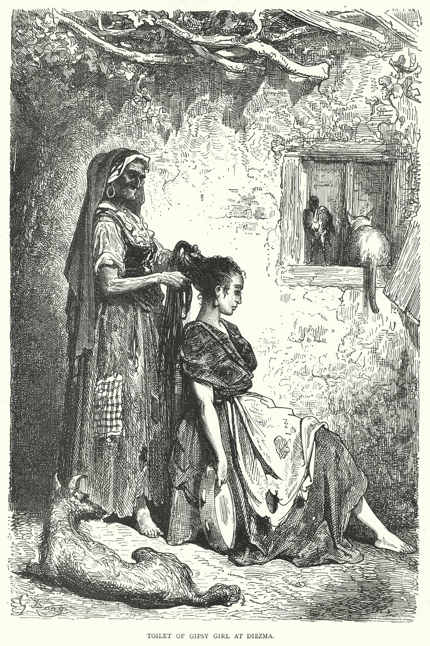 Diezman mustalaistytön käymälä (kaiverrus) tekijältä Gustave Dore