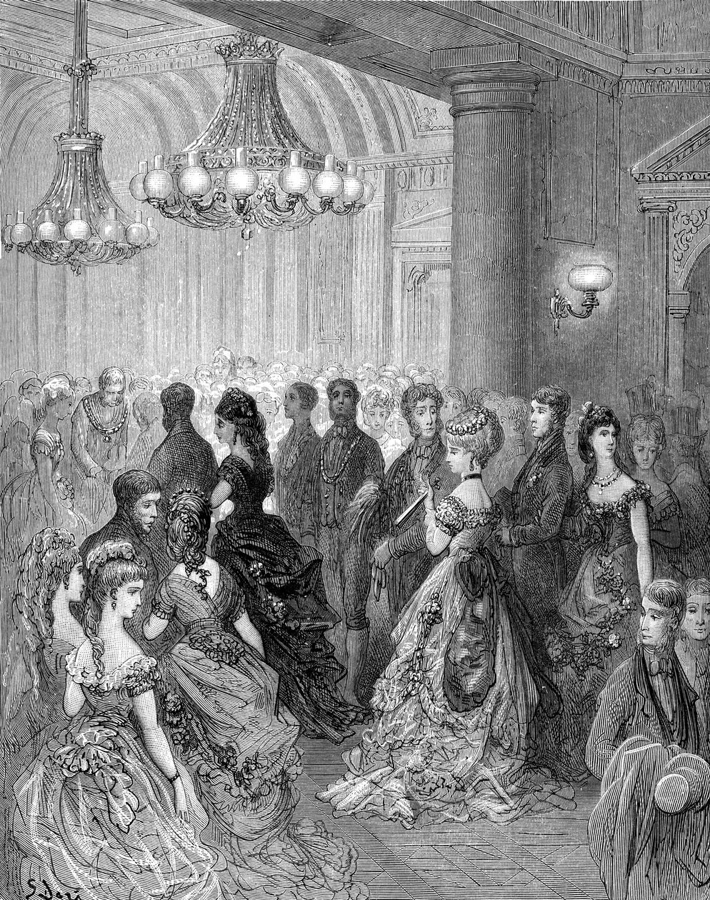Viktoriaaninen pallo Gustave Dorén kartanotalossa, Lontoon kaiverrus tekijältä Gustave Dore