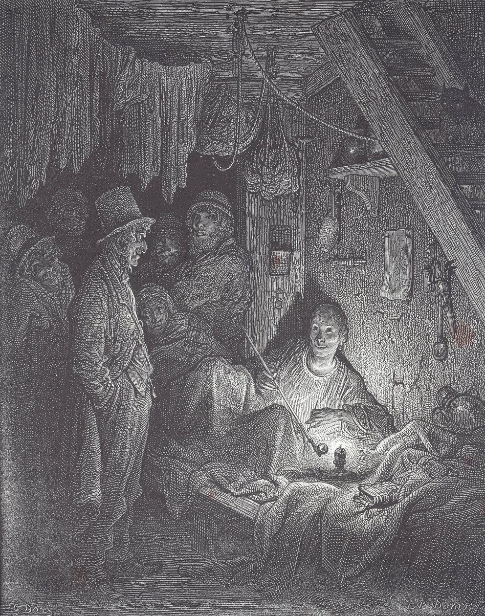 Viktoriaaninen oopiumin tupakointipesä Lontoossa tekijältä Gustave Dore
