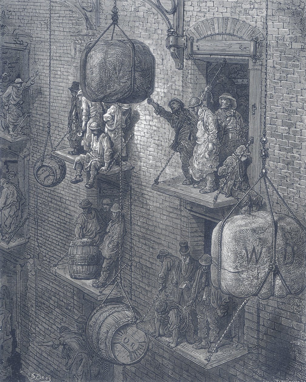 Varastot Lontoon kaupungissa. Gustave Dorelta ja Blanchard Jerroldilta Lontoosta: A Pilgrimage London 1872. tekijältä Gustave Dore