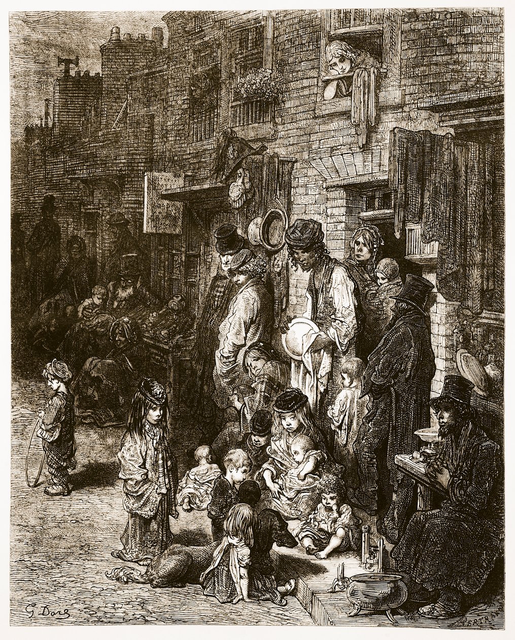 Wentworth Street - Whitechapel, "London, a Pilgrimage", kirjoittanut William Blanchard Jerrold (1826-84) ja kaivertanut A. Bertrand, pubi. 1872 (kaiverrus) tekijältä Gustave Dore