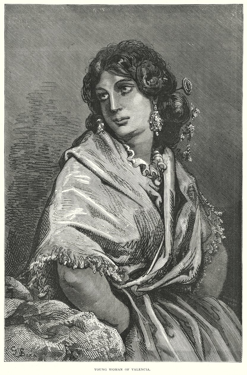 Nuori nainen Valenciasta (kaiverrus) tekijältä Gustave Dore