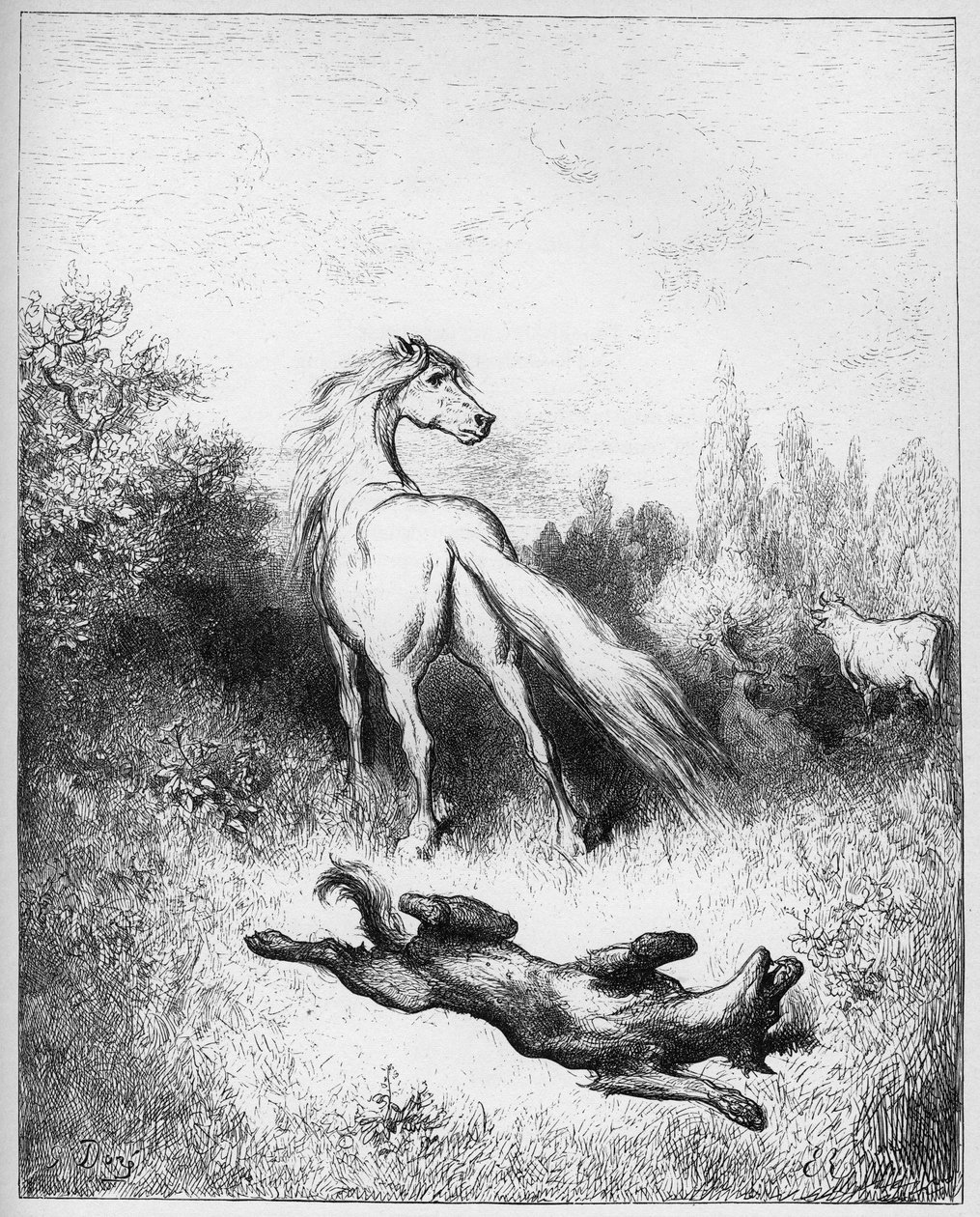 hevonen ja susi - Hevonen ja susi - Jean de La Fontainen "Fablesista" tekijältä Gustave Dore