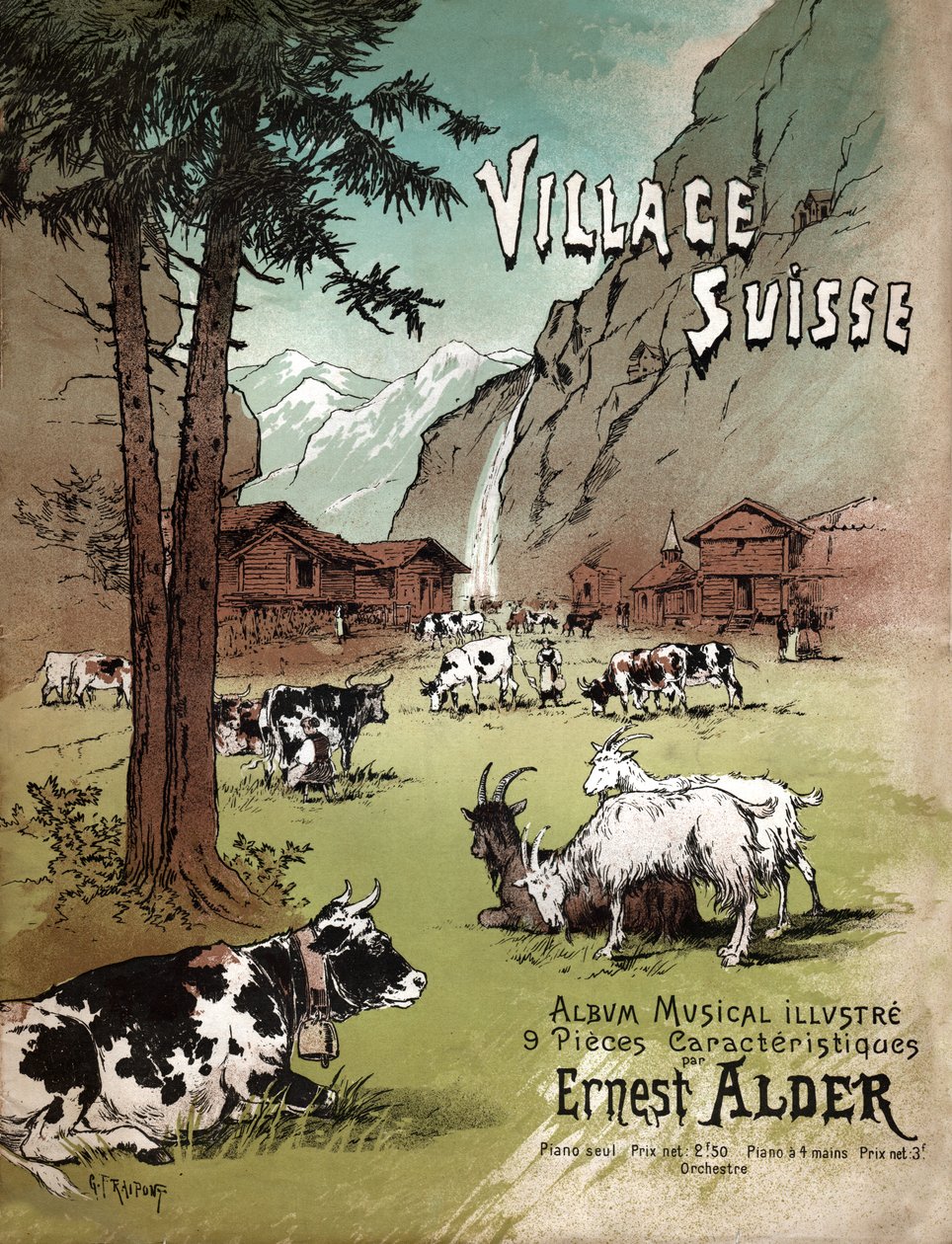 Maatila ja maisema Sveitsin Alpeilla, noin 1910 (kuva) tekijältä Gustave Fraipont