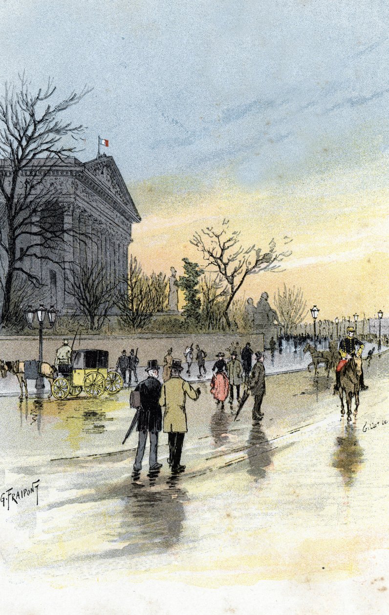 Näkymä Palais Bourbonista, Ranskan kansalliskokouksen istuimesta, Pariisi Gustave Fraipontin (1849-1923) piirustus Saint-Juirsista tekijältä Gustave Fraipont
