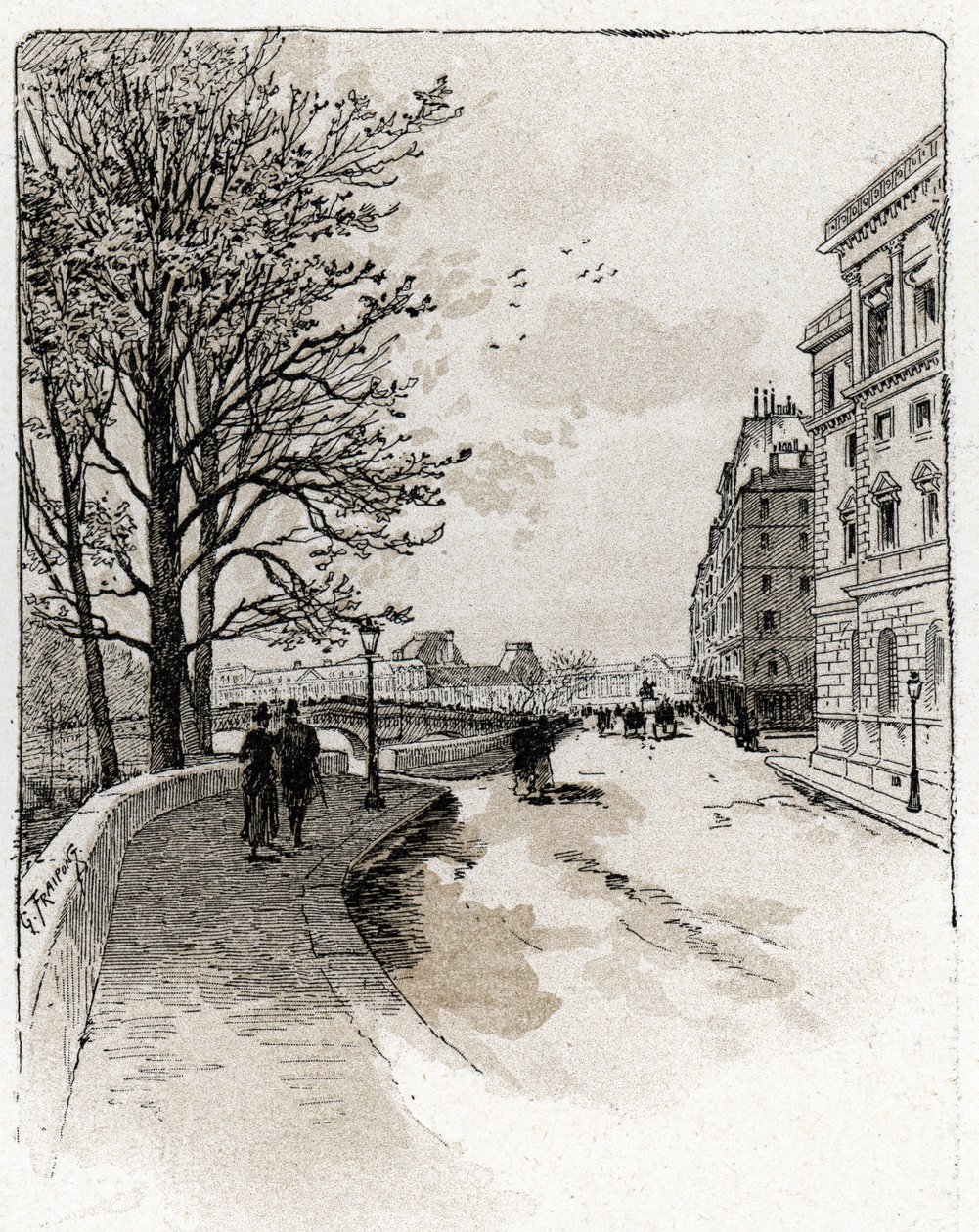 Näkymä Quai des Orfevresille, Ile de la Cite, Pariisi Gustave Fraipontin (1849-1923) piirustus Saint-Juirsista tekijältä Gustave Fraipont