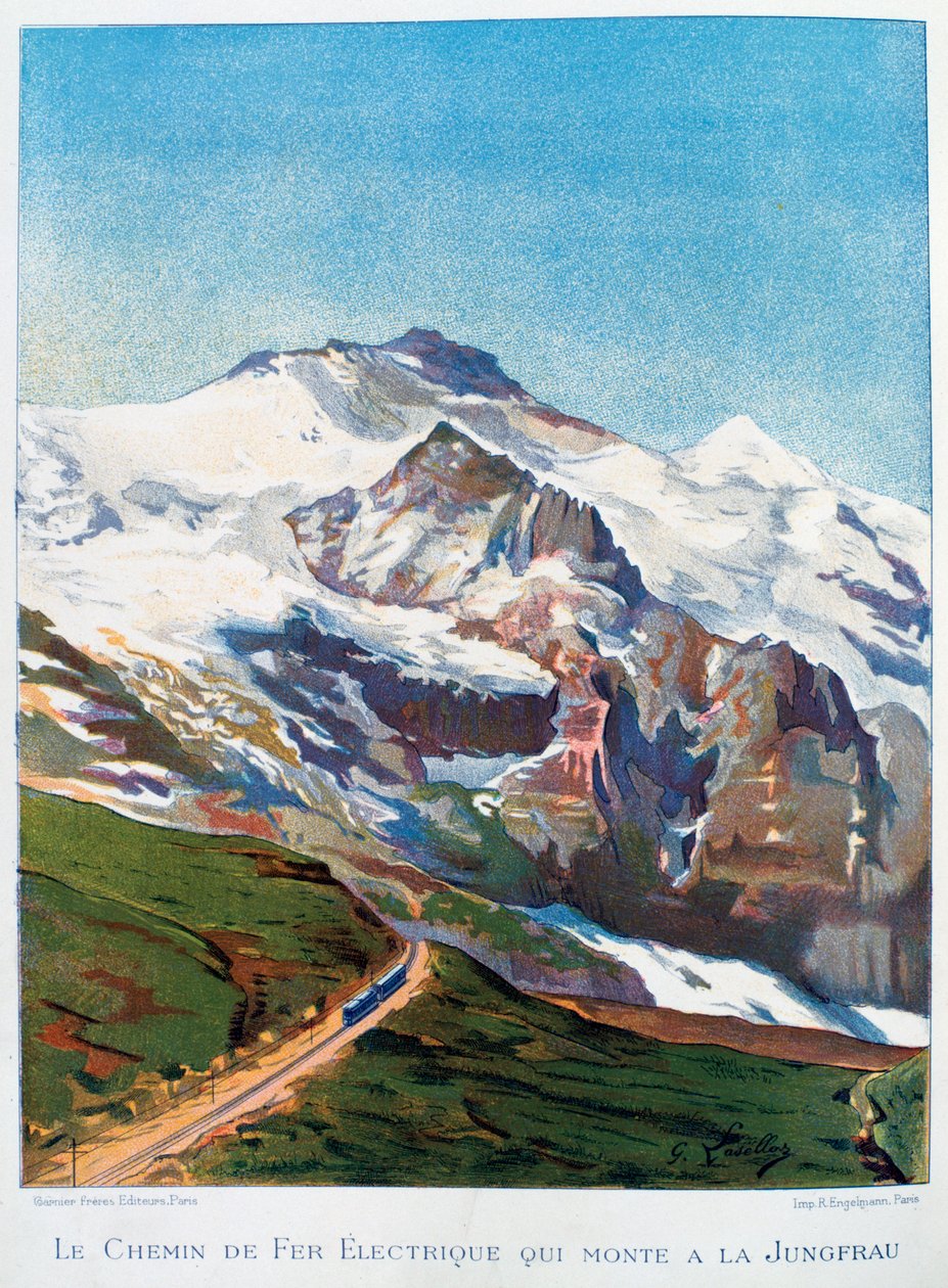 Sähkörautatie Jungfrau-vuorelle, Sveitsin Alpeilla, 1800-luku tekijältä Gustave Francois Lasellaz
