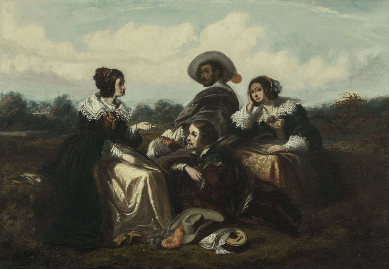 Tarina. Hahmoja Ludvig XIII:n puvussa, n. 1830 (öljy). tekijältä Gustave François Morin