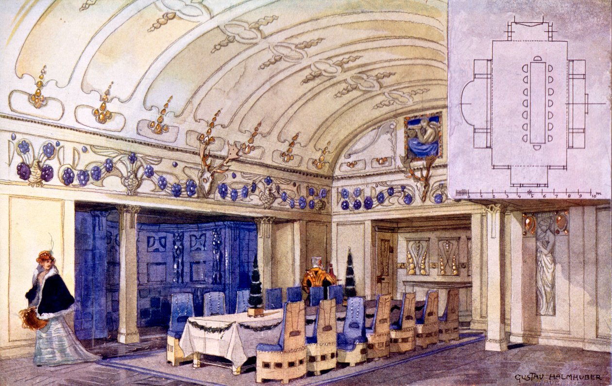 Saksalainen ruokasali, 1900-luvun alku (wc paperilla) tekijältä Gustave Halmhuber
