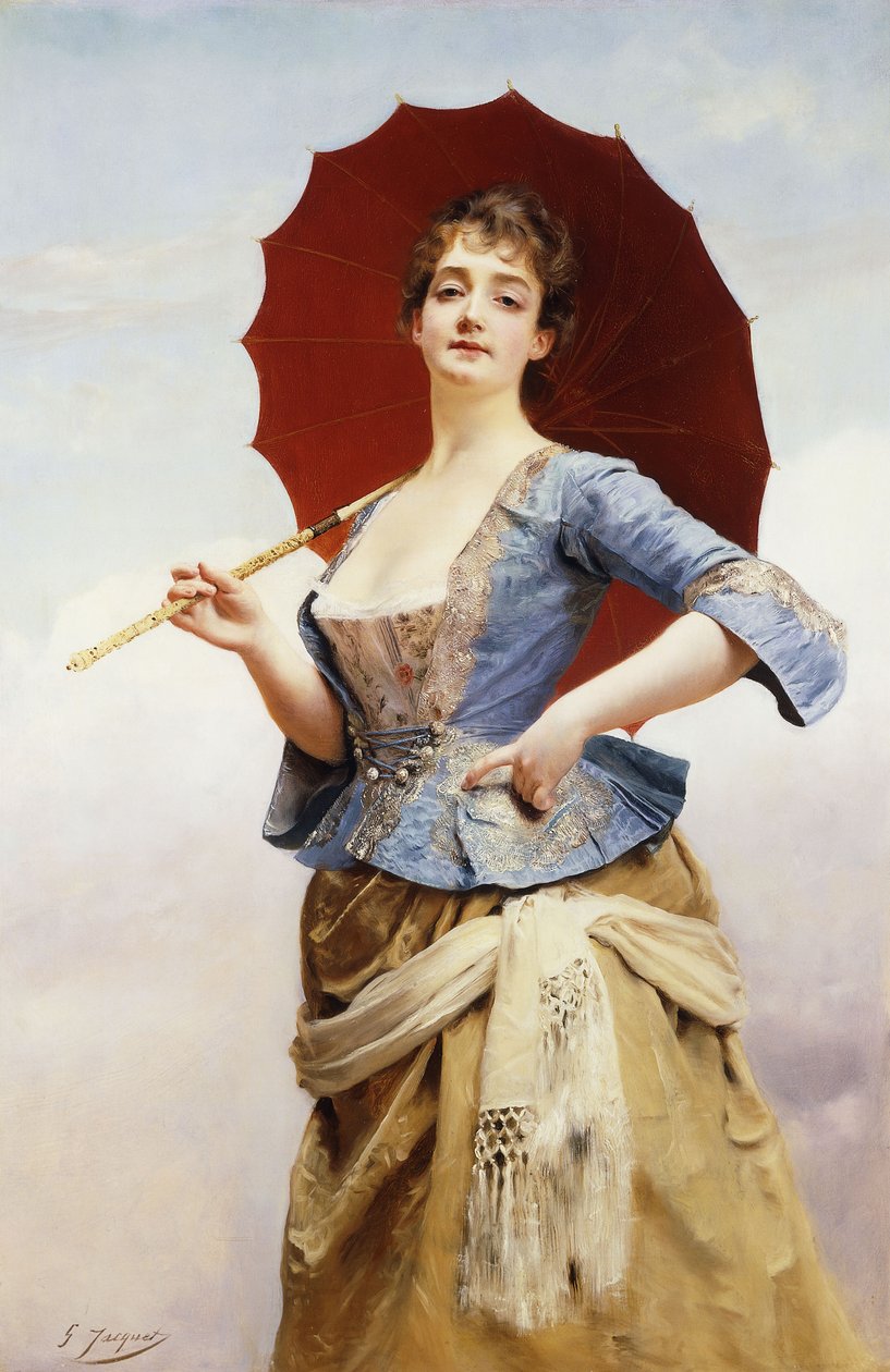 Nainen aurinkovarjoineen, tekijältä Gustave Jacquet