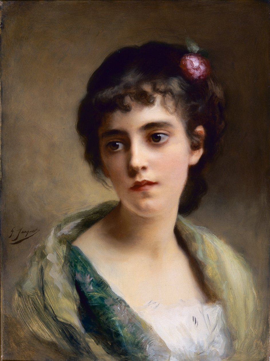 Tytön pää (öljy paneelissa) tekijältä Gustave Jacquet