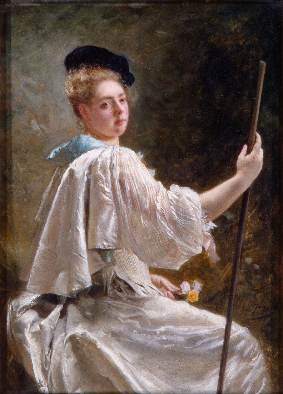 Nainen sauvan kanssa, noin 1895 (öljy kankaalle). tekijältä Gustave Jacquet