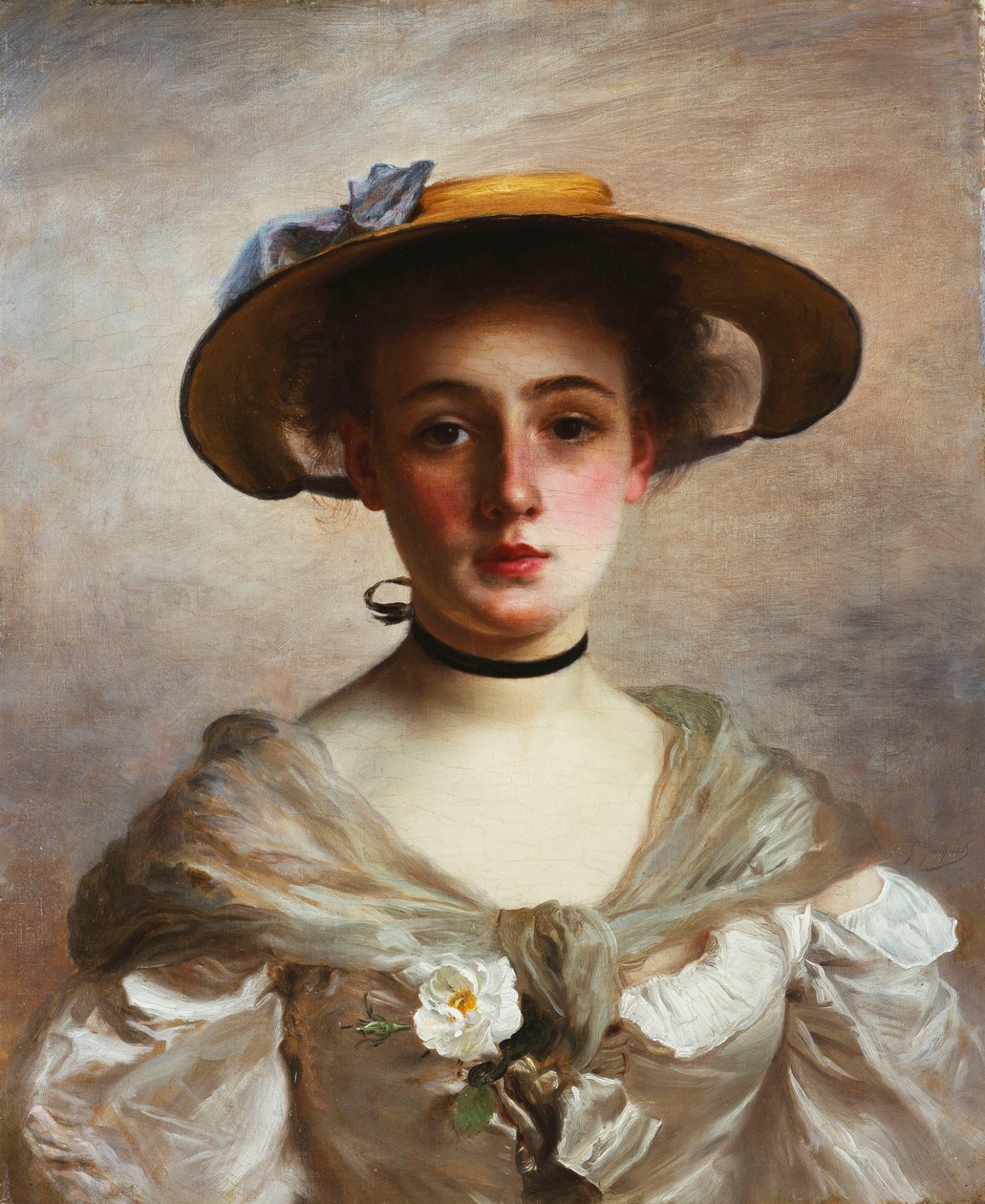Nuoren tytön muotokuva olkihatussa, tekijältä Gustave Jacquet