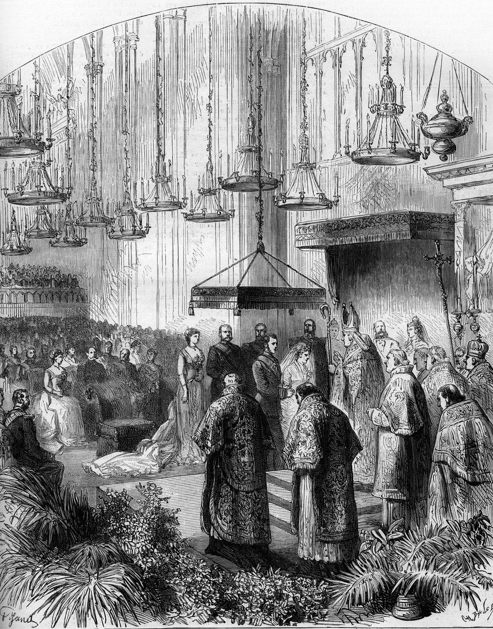 Belgian prinsessa Stephanien (1864-1945) ja Itävallan arkkiherttua Rodolphen (1858-1889) häät Augustiinien basilikassa Wienissä tekijältä Gustave Janet