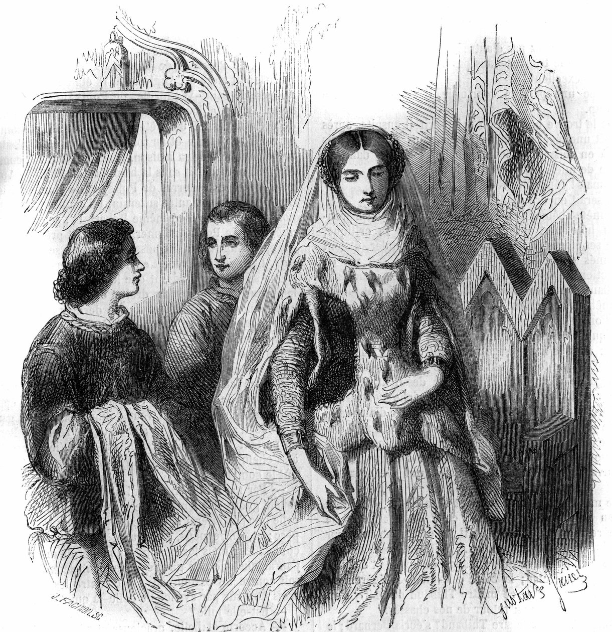 Bouchard 1st de Marlyn tyttären Jeanne de Montmorencyn muotokuva. 13-14-luvulla. Kaiverrus Gustave Janet tekijältä Gustave Janet