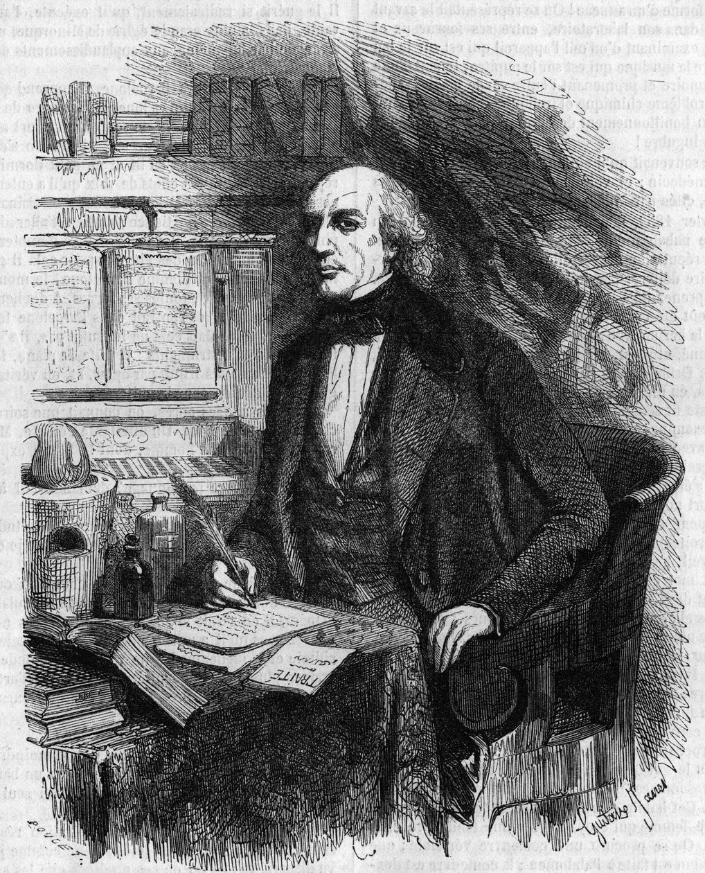Muotokuva Mathieu Jose Bonaventure Orfilasta (1787-1853), ranskalaisesta lääkäristä ja kemististä. Kaiverrus Gustave Janet tekijältä Gustave Janet