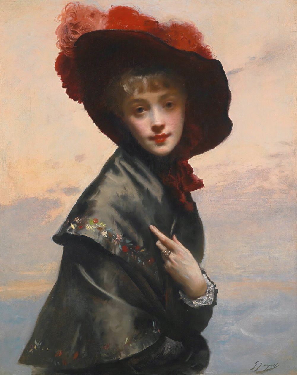 Dame au chapeau.  tekijältä Gustave Jean Jacquet
