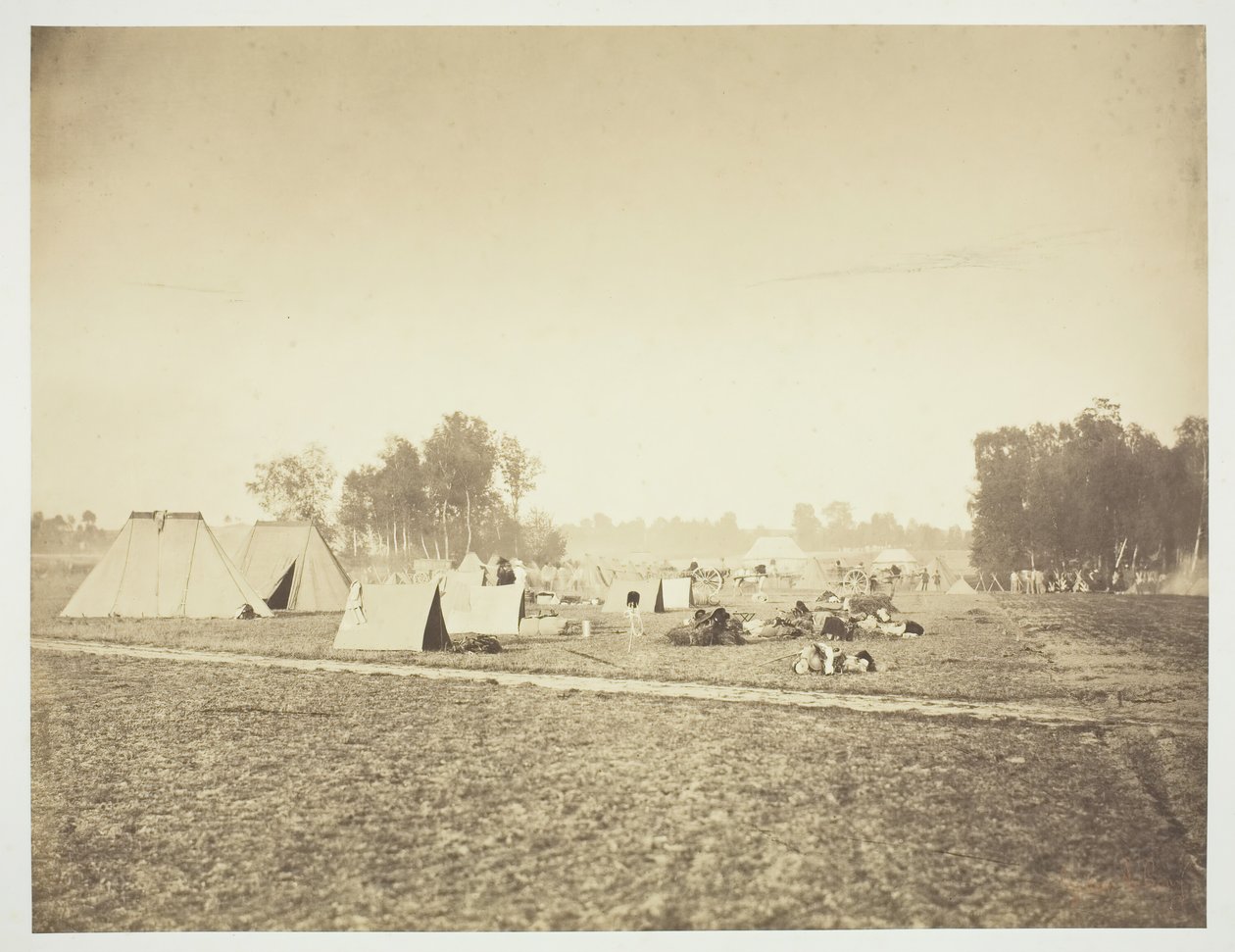Teltat ja sotilasvarusteet, Camp de Châlons, 1857. tekijältä Gustave Le Gray