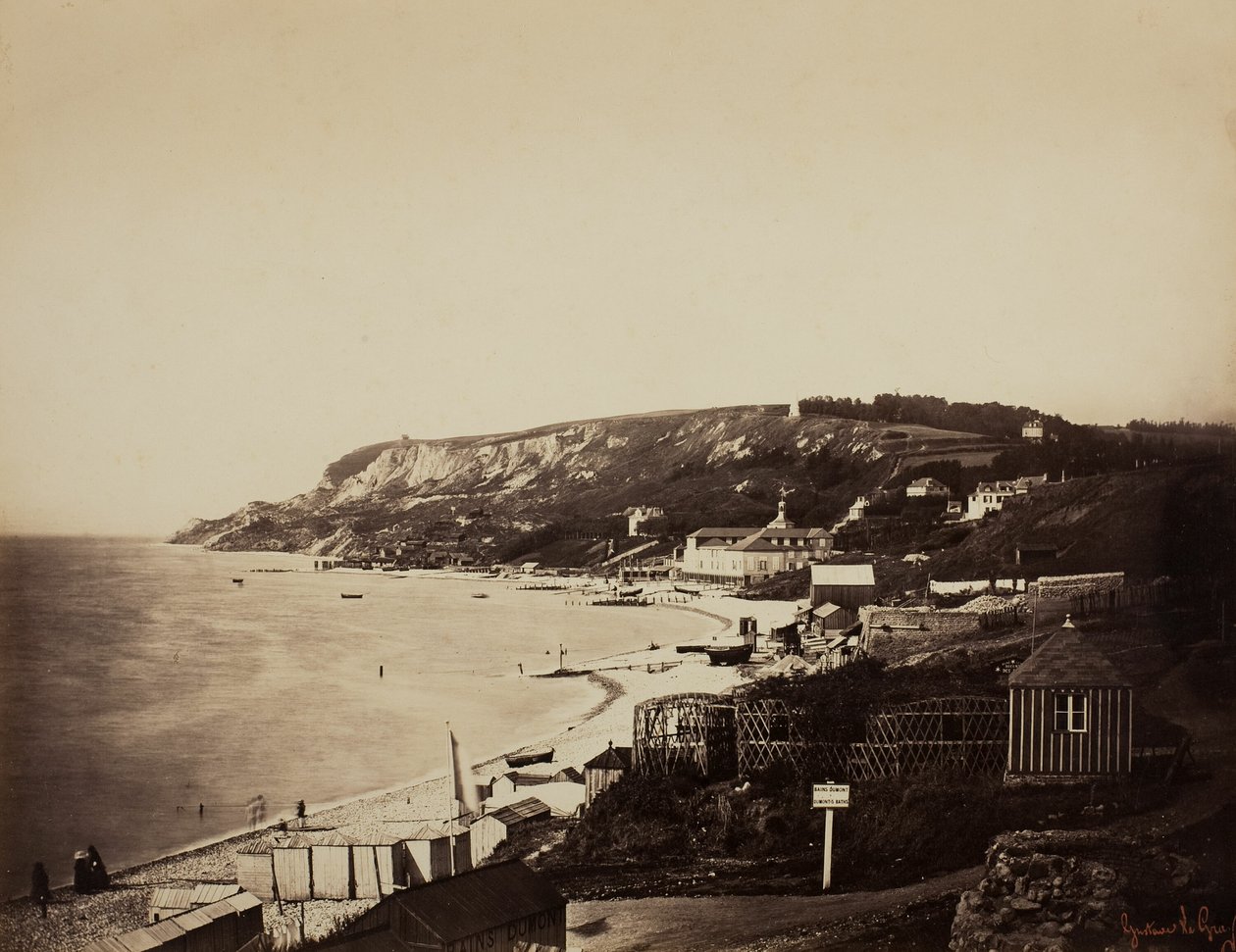 Sainte-Adressen ranta Dumontin kylpylöineen tekijältä Gustave Le Gray