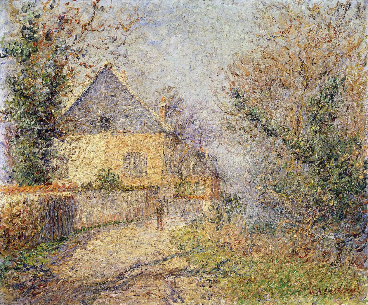 Talot L-joen rannalla "Eure, Louviers; Maisons au Bord de L" Eure, Louviers, 1902 tekijältä Gustave Loiseau